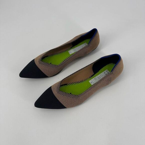 Rothy's Retired THE POINT Pointed Toe Ballet Flats DUNE CAP TOE Size 10 Black Ta - Picture 10 of 10